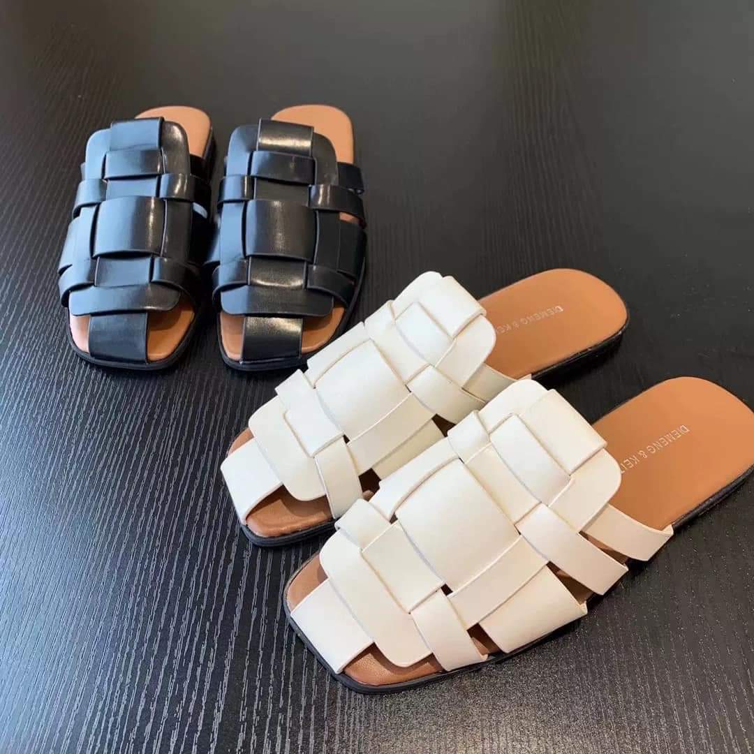 [Hoàn Tiền 15%]Dép sục nữ quai đan mũi vuông thời trang 2 màu siêu xinh 008