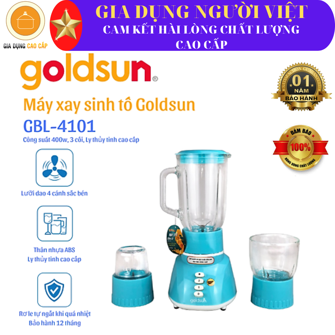 MÁY XAY SINH TỐ GOLDSUN BL-GBL4101,máy xay sinh tố ,máy xay đa năng ,máy xay GOLDSUN ,với công xuất vượt trội so với những loai máy thông thường chân đế chống trượt với ba cối cho bạn để rễ dàng sử dụng hàng cao cấp_BH 12 THÁNG