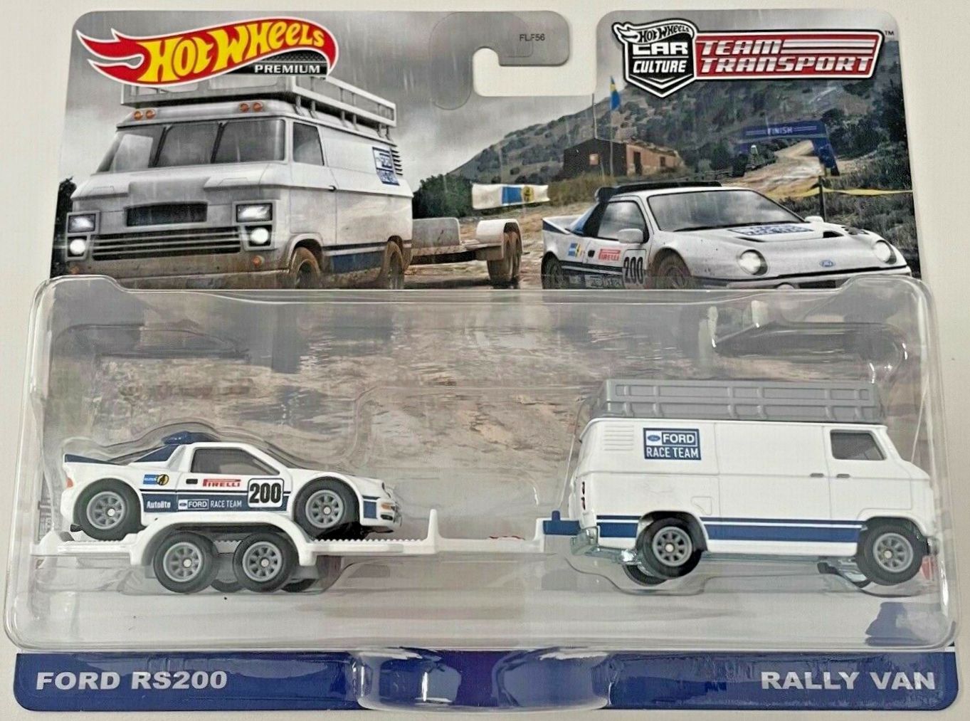 Xe mô hình hot wheels team transport ford rs200 rally van 1:64