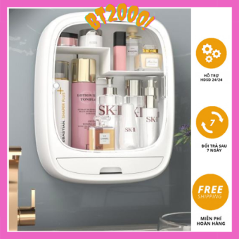 Kệ đựng mỹ phẩm để đồ trang điểm treo tường đa năng có nắp đậy chống bụi và chống nước cao cấp