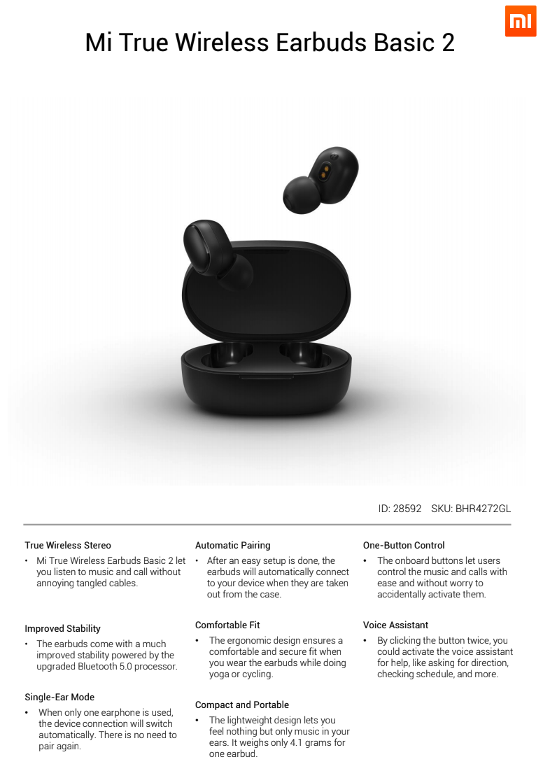 Xiaomi mi true wireless online earbuds basic 2 specs