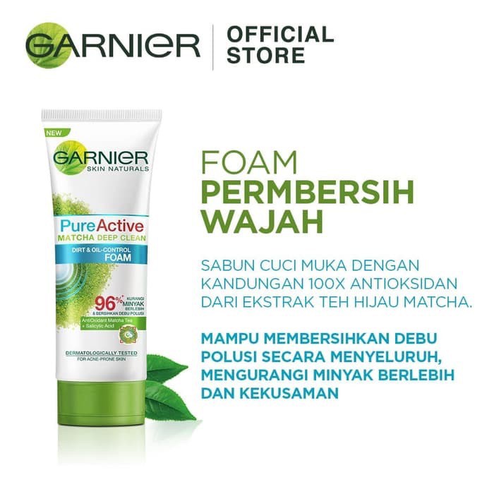 Garnier Pure Active Matcha Deep Clean Foam 50 ml / 100 ml / Sabun Wajah untuk kulit kering-berminyak