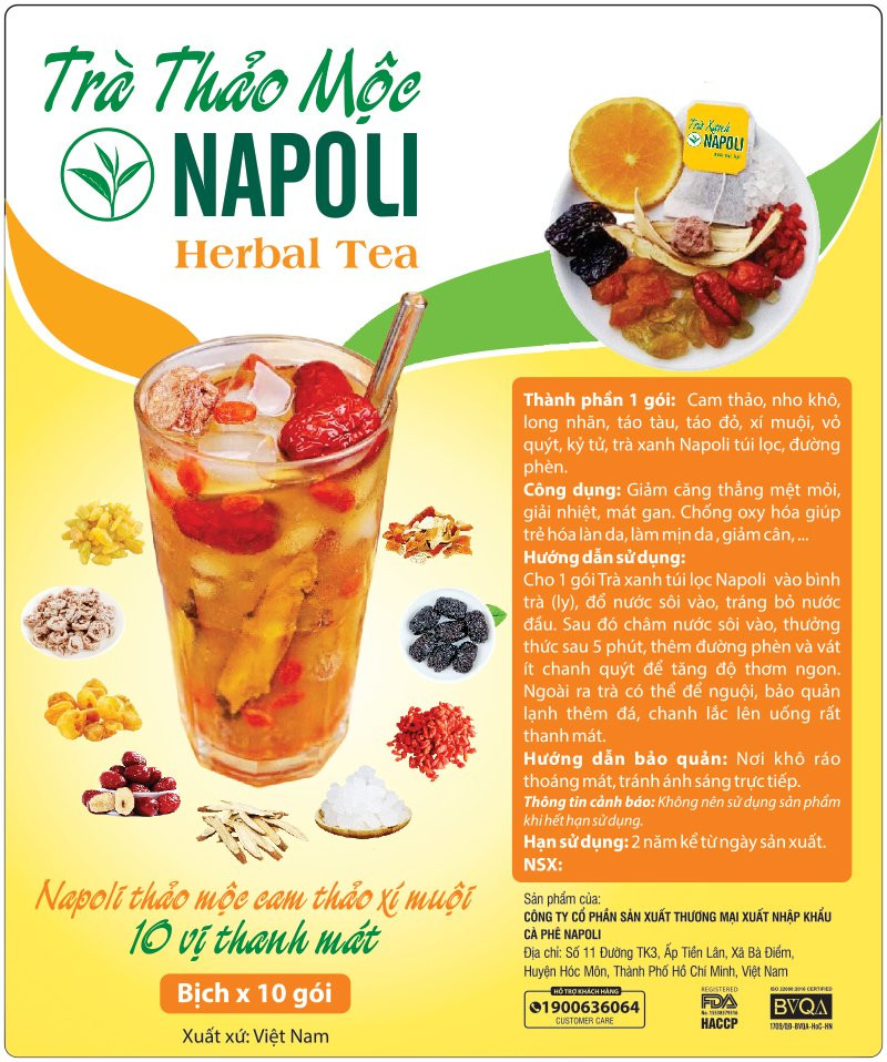 Trà thảo mộc napoli herbal tea - napoli thảo mộc cam thảo xí muội - 10 vị thanh mát