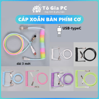 Dây cáp xoắn lò xo bàn phím cơ USB - type C dây dù Polyethylene 3 mét, đầu nối kim loại GX cao cấp