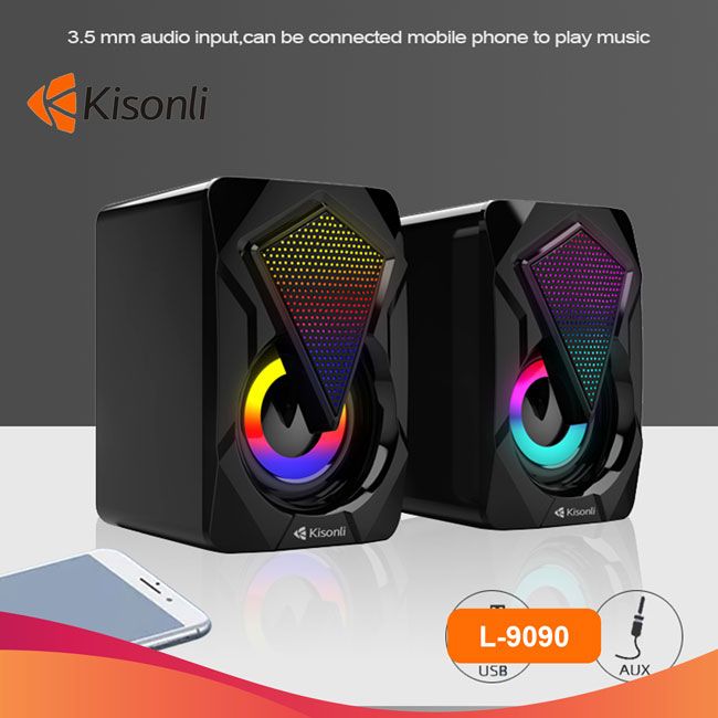 Loa vi tính loa mini kisonli 2.0 l-9090 để bàn led cực đẹp