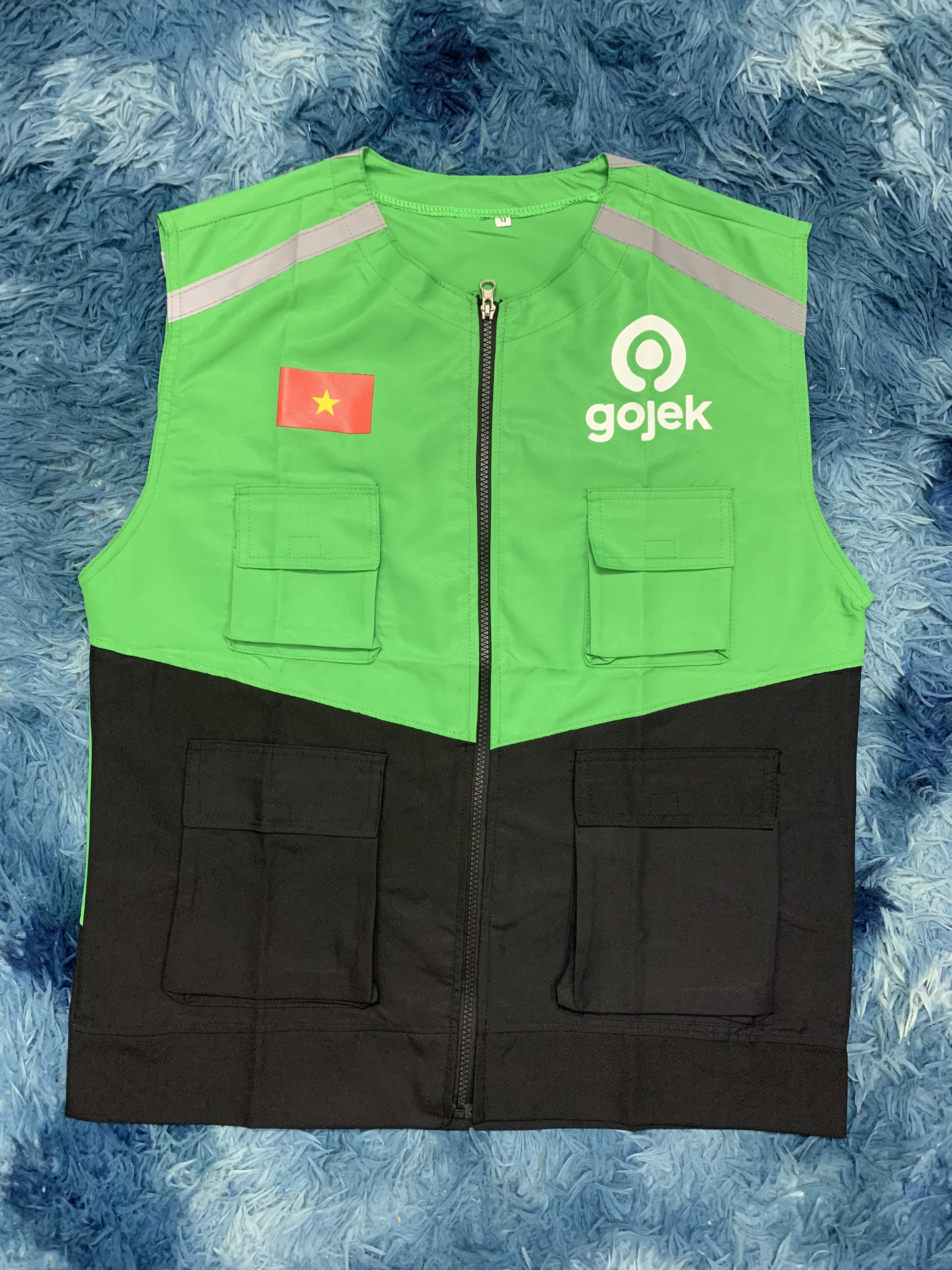 Áo gile gojek nhiều túi hộp phản quang 2 mặt cho ae