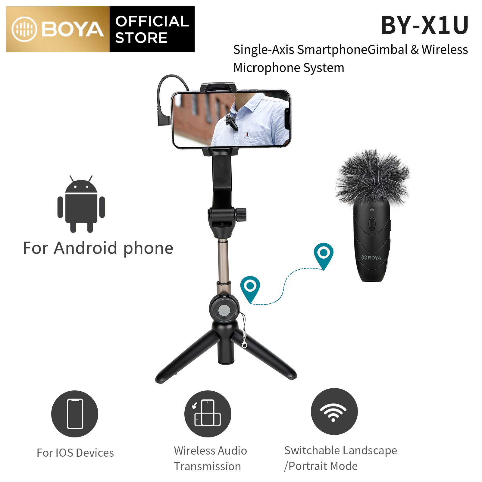 BOYA BY-X1D BY-X1U Điện Thoại Thông Minh Một Trục Gimbal Tương Thích Với