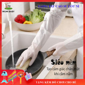 Găng Tay Cao Su Dài Tay Siêu Dai Siêu Bền, Lót Nỉ Có Chun Chống Tuột, Gang Tay Rửa Bát Giữ Ấm