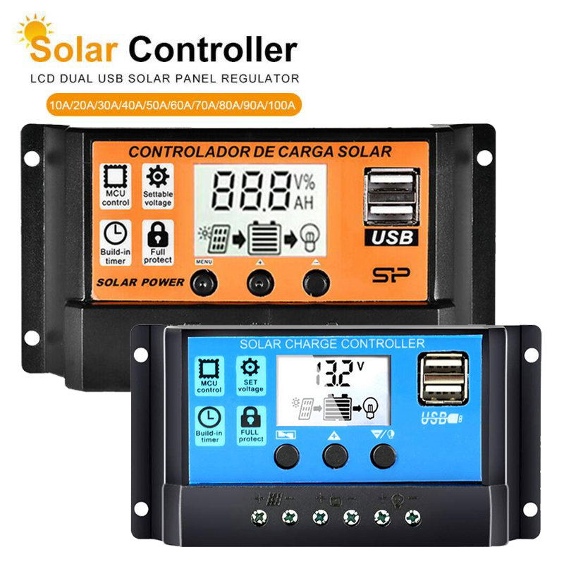 Bộ điều khiển sạc năng lượng mặt trời mppt màn hình lcd bộ điều khiển năng lượng mặt trời 100a bộ điều chỉnh pin tấm năng lượng mặt trời usb kép 5v