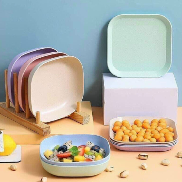Set 8 Đĩa Nhựa Lúa Mạch đựng Hoa QUả, Trái Cây, Đồ Ăn An Toàn Và Tiện Lợi
