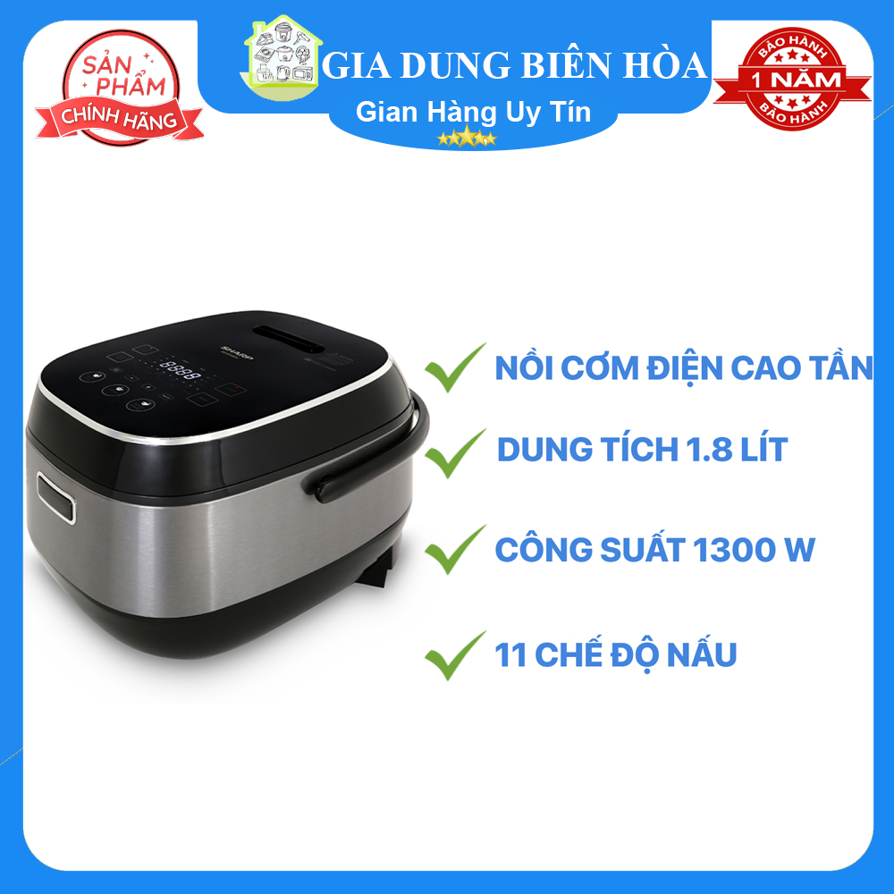 Nồi cơm cao tần Sharp 1.8 lít KS-IH191V-BK _Số người ăn 4-6 người Công suất:1300W Lòng nồi dày:3mm phủ chống dính-Có xửng hấp