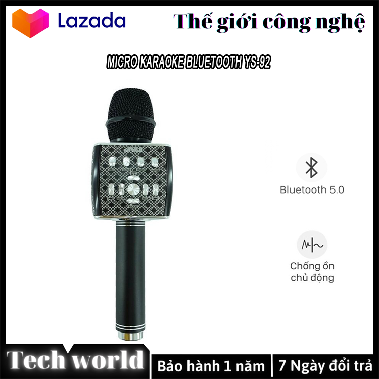 Micro karaoke bluetooth YS-92 , Kèm Loa Hát Thu Âm Livestream - Mic karaoke bluetooth kèm loa bass YS-92 chuyên nghiệp mic bắt giọng tốt âm thanh trong không rè bass siêu trầm Pin Trâu-