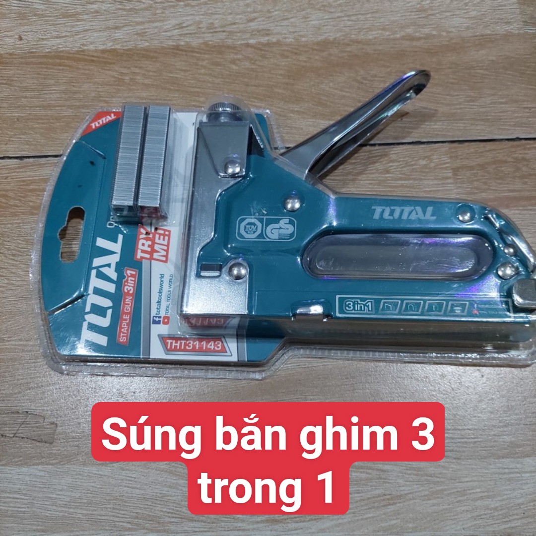 Dụng Cụ Kìm Bấm Đinh Ghim 3 Trong 1 thương hiệu Total , Kềm bấm ghim có điều chỉnh lực bắn, tặng kèm 600 mũi ghim, bắn được ghim thẳng ,ghim U, Ghim đinh - Cửa Hàng Nam