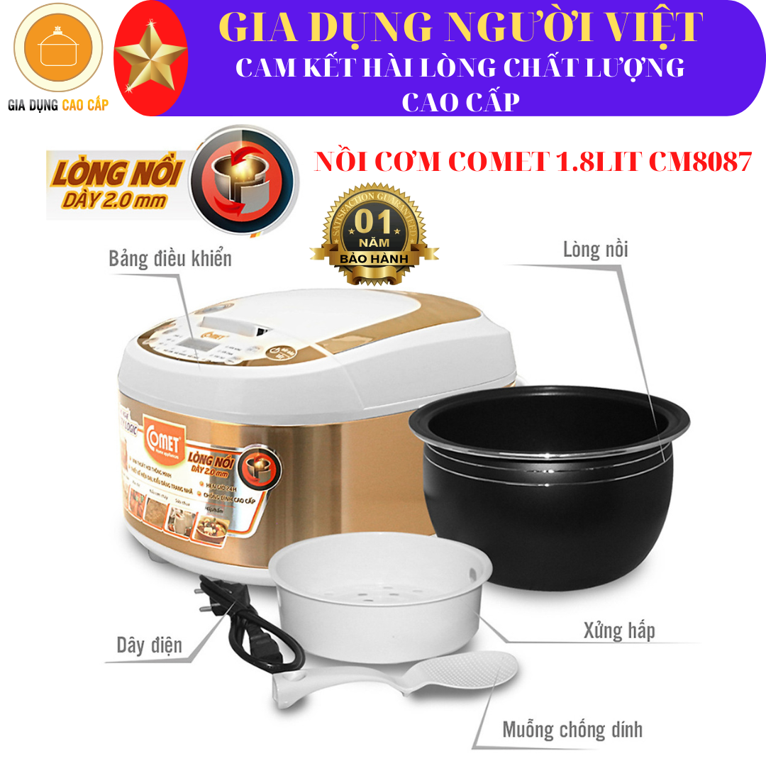 NỒI CƠM COMET 1.8LIT CM8087 CAO CẤP nồi cơm điện nồi cơm điện loại lớn dung tịch lớn 18l nhiều chế độ HÀNG CHÍNH HÃNG - BẢO HÀNH 12 THÁNG - LỖI 1 ĐỔI 1 { GIA DỤNG NGƯỜI VIỆT }