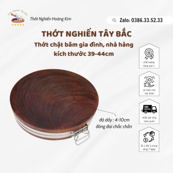 Thớt Gỗ Nghiến 39-44cm cho gia đình, nhà hàng + đai inox [Thớt Nghiến Hoàng Kim]