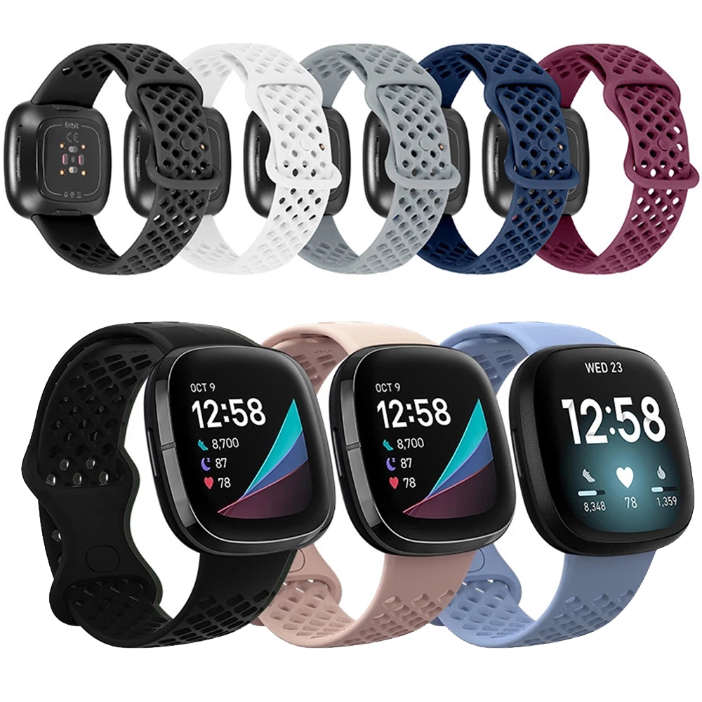 Dây đeo cổ tay dây đeo thể thao thay thế silicon thoáng khí cho fitbit versa 3/fitbit sense/sense 2/versa 4