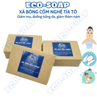 Xà Bông Bồ Hòn Cốm Nghệ Tía Tô ECOSOAP giảm mụn mờ thâm nám, dưỡng sáng da phù hợp với da khô mùi hương thảo dạng bánh Xà Phòng Tắm ECOSOAP dùng rửa mặt và tắm, đã được kiểm định chất lượng