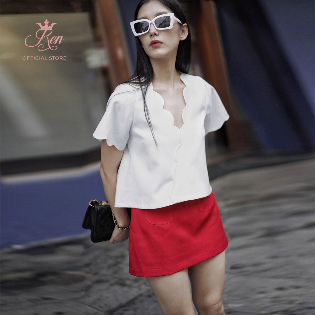 Ren by tee - áo cổ cánh hoa tay ngắn