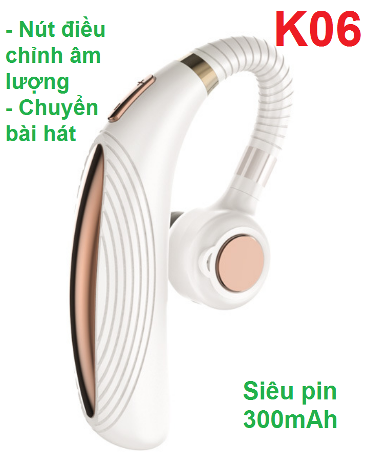 Tai nghe Bluetooth K06, âm thanh trầm ấm PIN TRÂU - CÓ NÚT ĐIỀU CHỈNH ÂM LƯỢNG