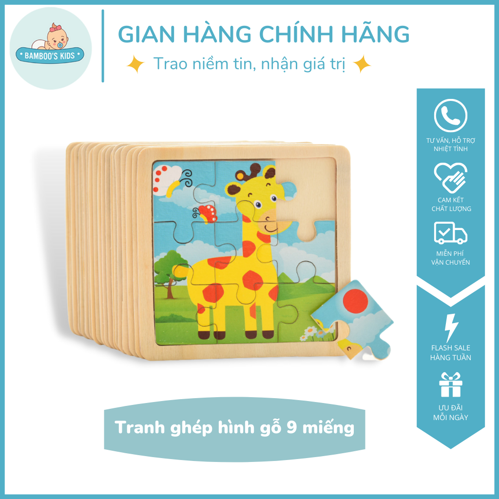 Tranh Ghép Hình 9 Mảnh - chất liệu gỗ cao cấp , nhiều hình lựa chọn - Tranh ghép gỗ, tranh gỗ 9 miếng, bộ xếp hình cho bé, tranh xếp hình gỗ, tranh ghép hình 9 miếng, tranh ghep hinh cho be - Bamboo's Kids