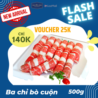 Ba chỉ bò cuộn 500g [tỷ lệ thịt/mỡ là 6/4] thích hợp thả lẩu, nướng, xào- Giao nhanh 2h HCM