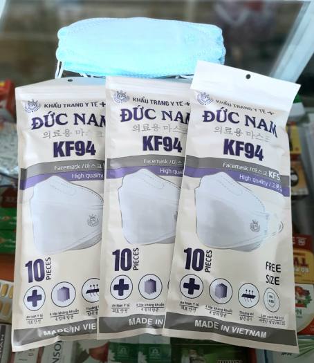 Khẩu trang y tế 4D Mask KF94 thương hiệu Đức Nam {túi 10 cái, màu xanh} - sản xuất theo công nghệ Hàn Quốc, 4 lớp kháng khuẩn, kháng bụi mịn, đẹp, mềm, dày dặn, tái sử dụng được nhiều lần - QT Thu Lan TL01b
