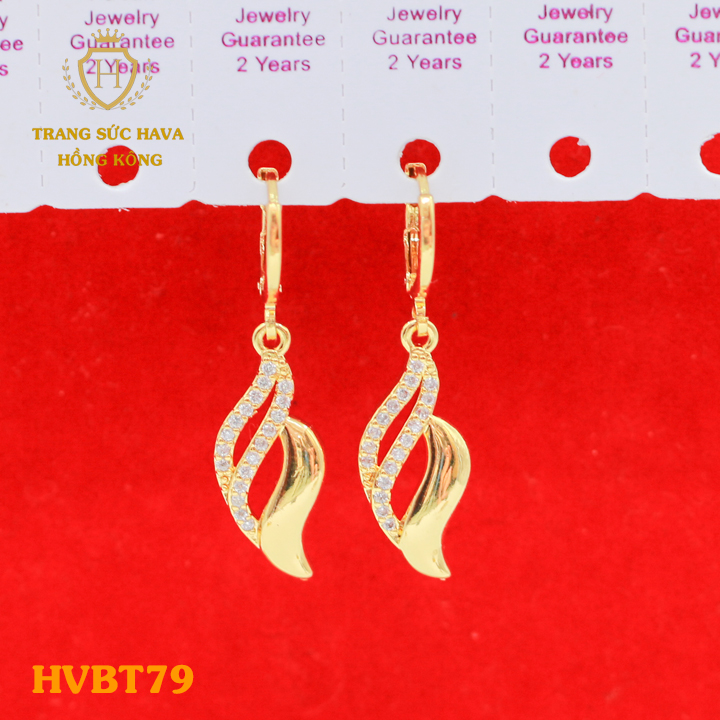 Bông Tai Nữ, Khuyên Tai Nữ, Hoa Tai Nữ Đính Đá Dáng Dài, Titan Xi Mạ Vàng Thật 10k, 18k, 24k Cao Cấp (Không Bị Đen) - Trang Sức Hava Hong Kong Phong Cách Thời Trang