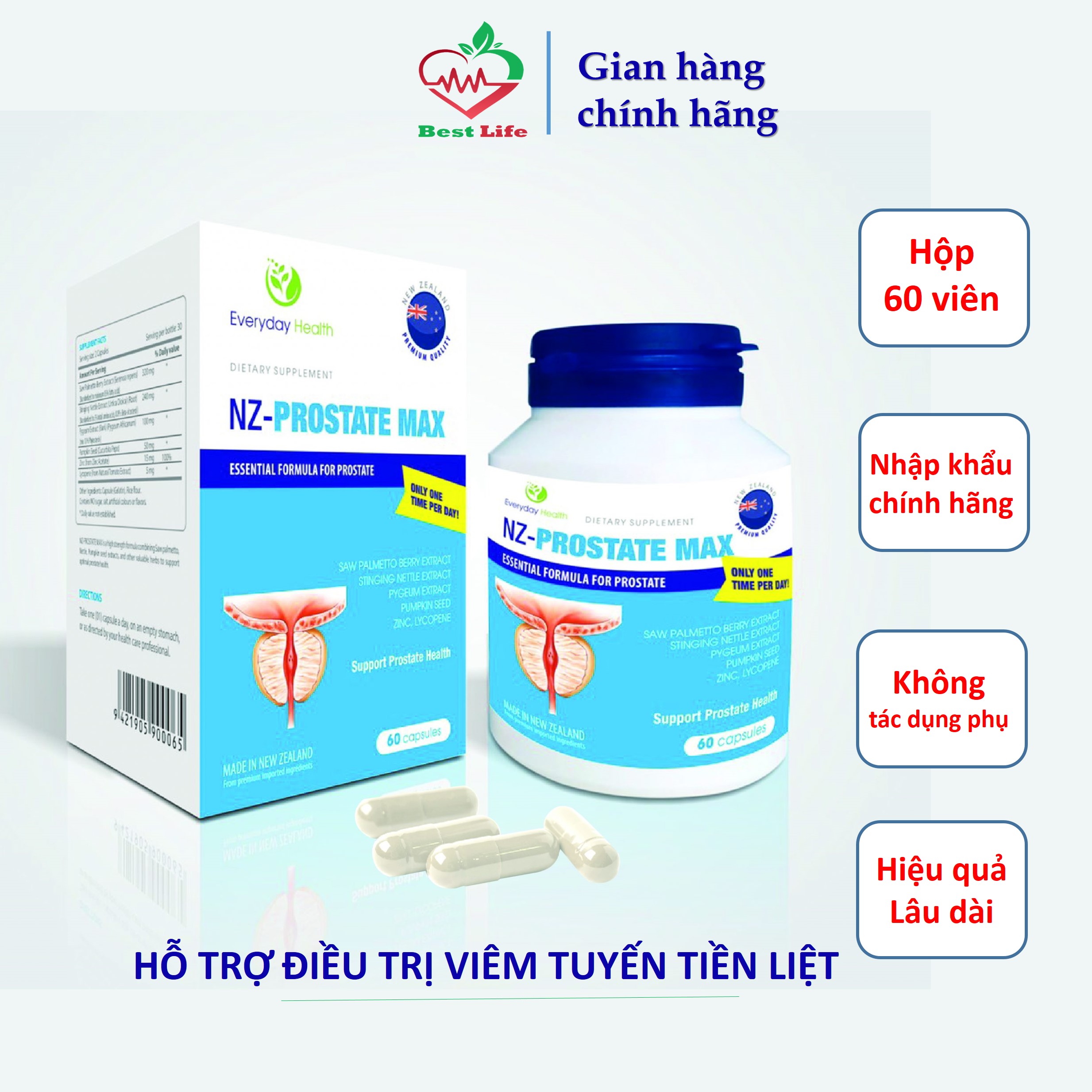 Viên uống Everyday Health NZ - PROSTATE MAX hỗ trợ điều trị phì đại tuyến tiền liệt giảm viêm u xơ tuyến tiền liệt hộp 30 viên