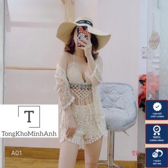 Set Đồ Bơi Bikini Đi Biển Họa Tiết Ren Len Móc 3 Chi Tiết Có Bán Rời Thổ Cẩm Áo Bra Đính Hạt Hottrend Mùa Hè 2023