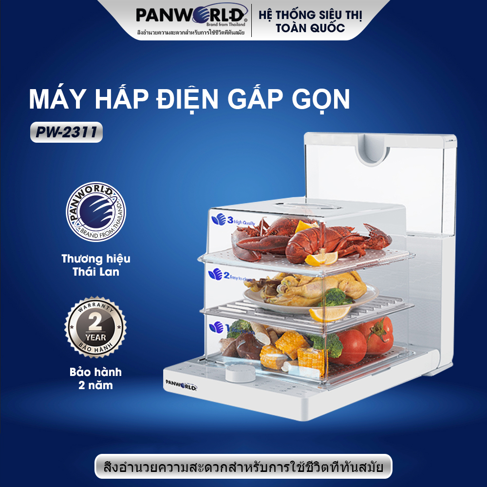 Máy hấp điện gấp gọn, máy hấp thức ăn đa năng panworld pw-2311 thương hiệu thái lan panworld