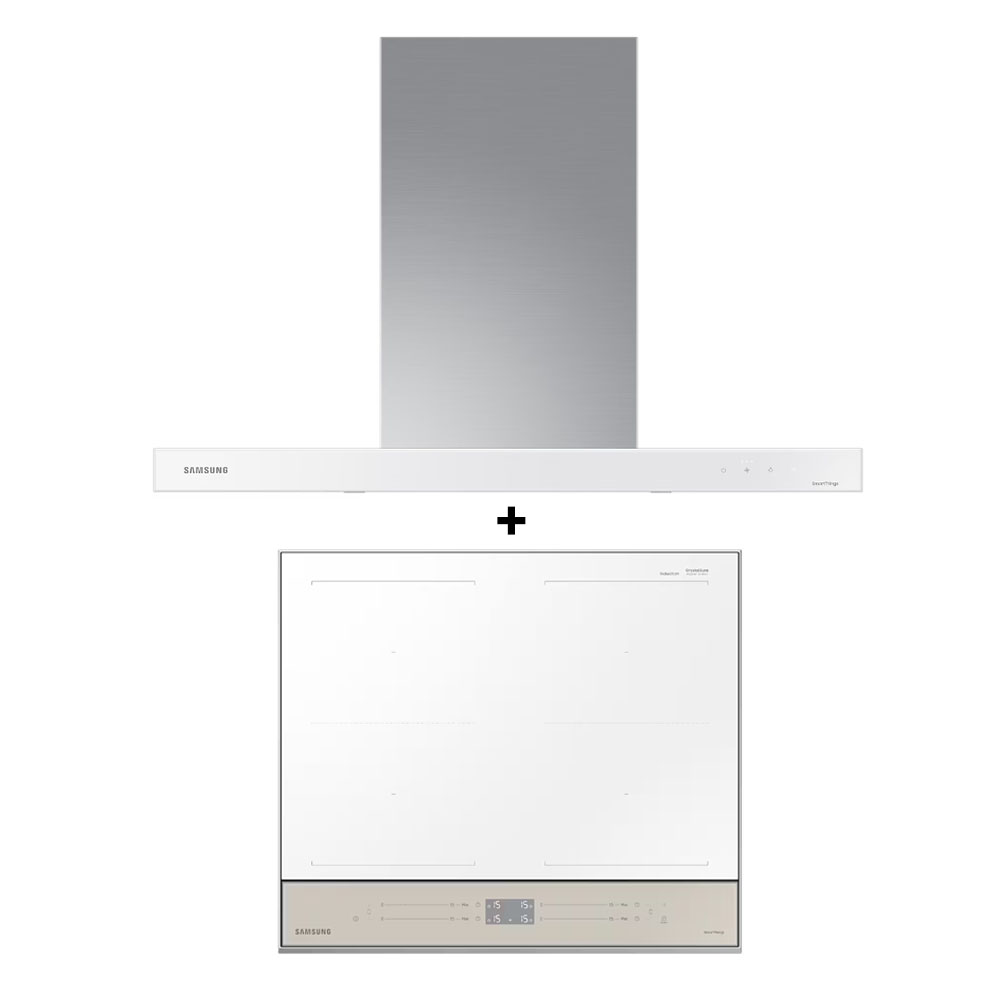 (Sperrig) (Paket) Samsung NZ64B5067YY/SP Maßgeschneidertes eingebautes Induktionskochfeld (60 cm) + NK36CB665WWHSP Maßgeschneiderte Dunstabzugshaube (90 cm)