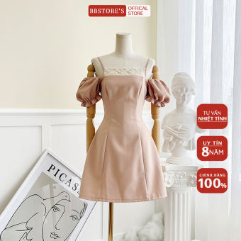 BBSTORE'S Đầm Xòe Trễ Vai Tay Phồng Phối Lưới  Dự Tiệc Sang Trọng - D1698