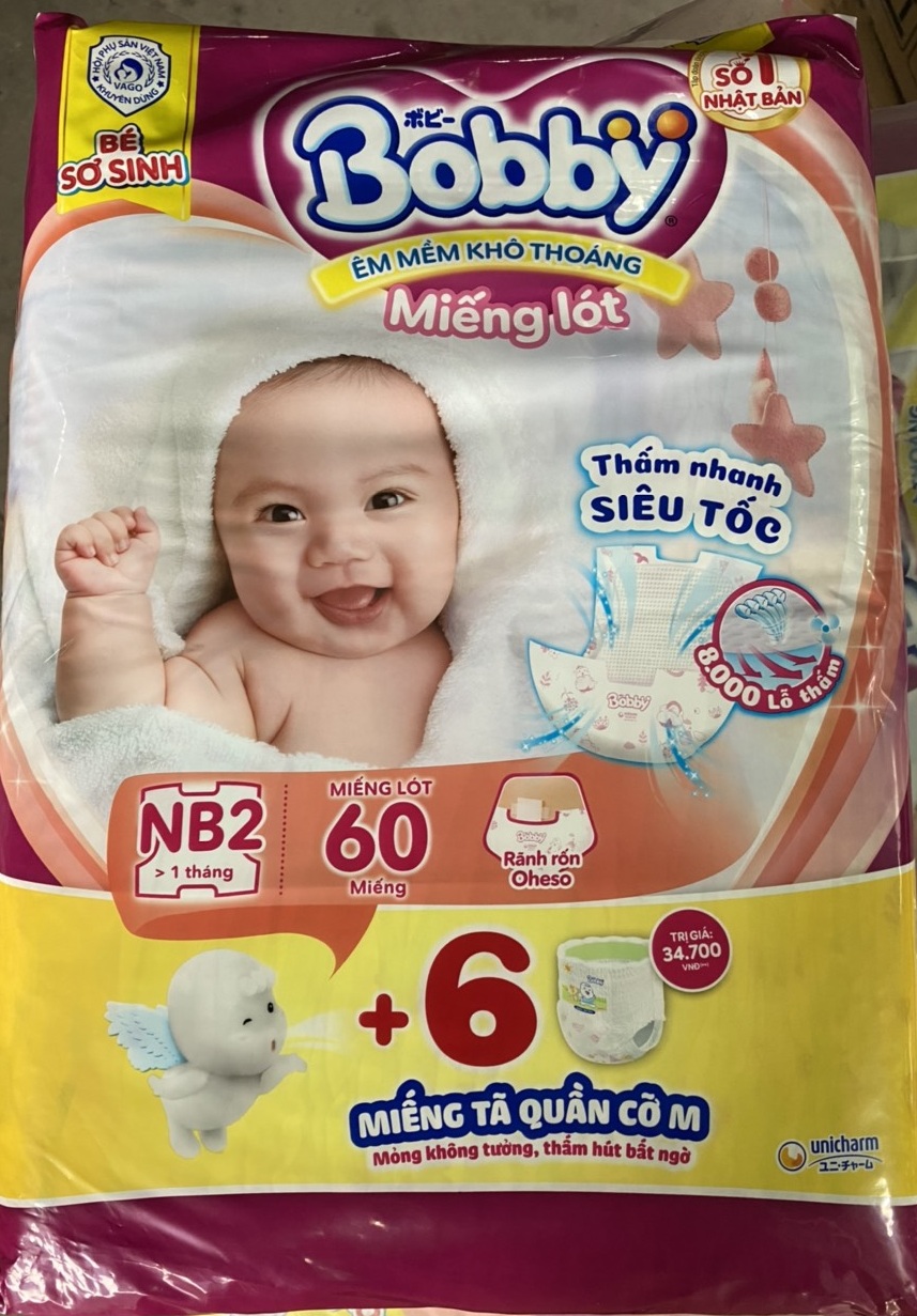 MIẾNG LÓT SƠ SINH BOBBY NEWBORN SIZE 2 60 MIẾNG