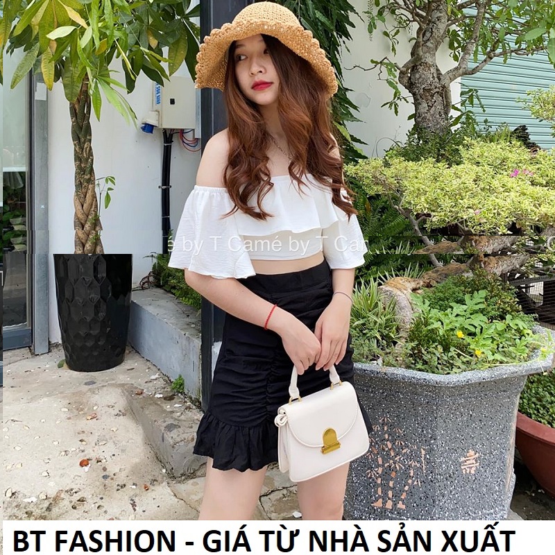 (Mua Lẻ hoặc Bộ) Áo Kiểu Voan Trễ Vai + Váy Đuôi Cá BT Fashion (Bèo Nhúng Lưng 04)