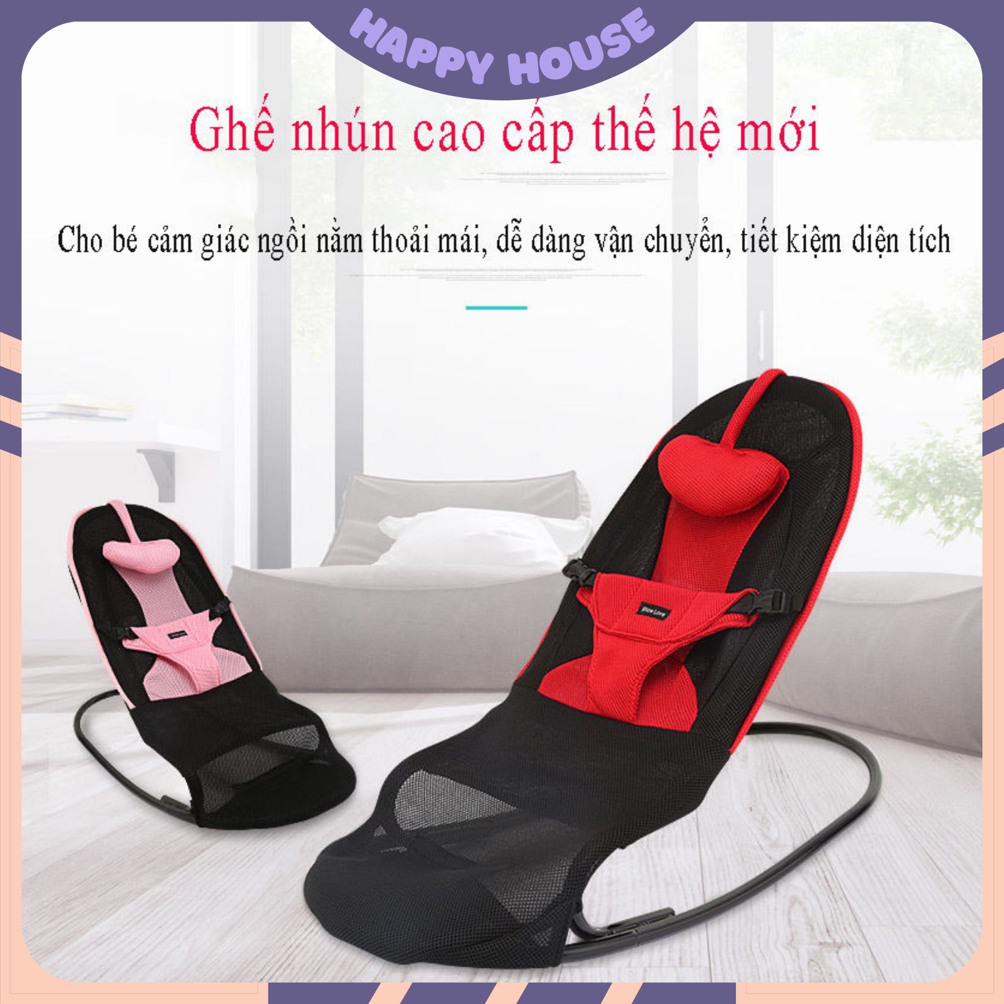 Ghế nhún, ghế bập bênh cao cấp, ghế bập bênh khung thép cao cấp, tặng kèm móc treo và đồ chơi cho bé
