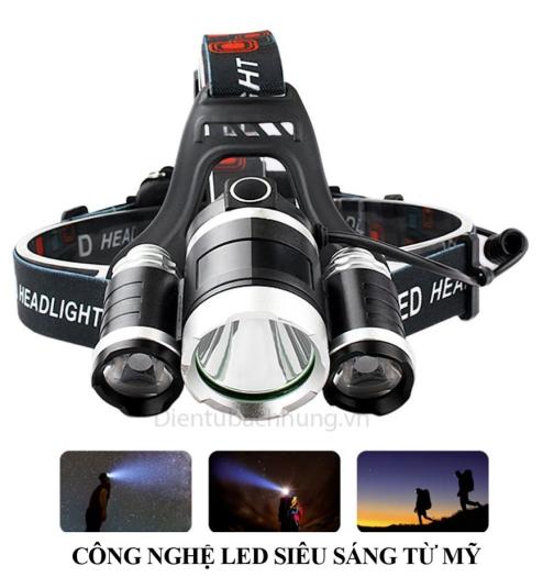Đèn pin siêu sáng nhập khẩu chính hãng - Đèn pin đội đầu 3 bóng siêu sáng-T6 ,tích hợp 3 đèn led với khả năng chiếu xa lên tới 1000m Bảo Hành 12 Tháng