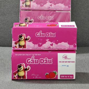 KHĂN GIẤY ĂN, KHĂN LAU, KHĂN LỤA VỆ SINH RÚT GẤU DÂU BỊCH 500 TỜ 4 LỚP
