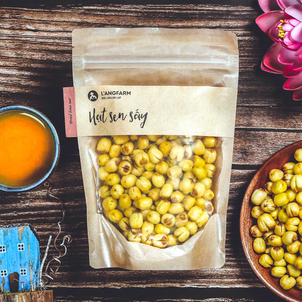 Hạt sen sấy l'angfarm, 150g, bịch, mẫu kraft 1 mặt trong