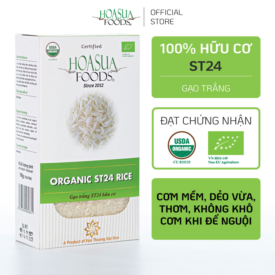Gạo organic st24 hữu cơ hoa sua foods mềm dẻo thơm dinh dưỡng - 1kg