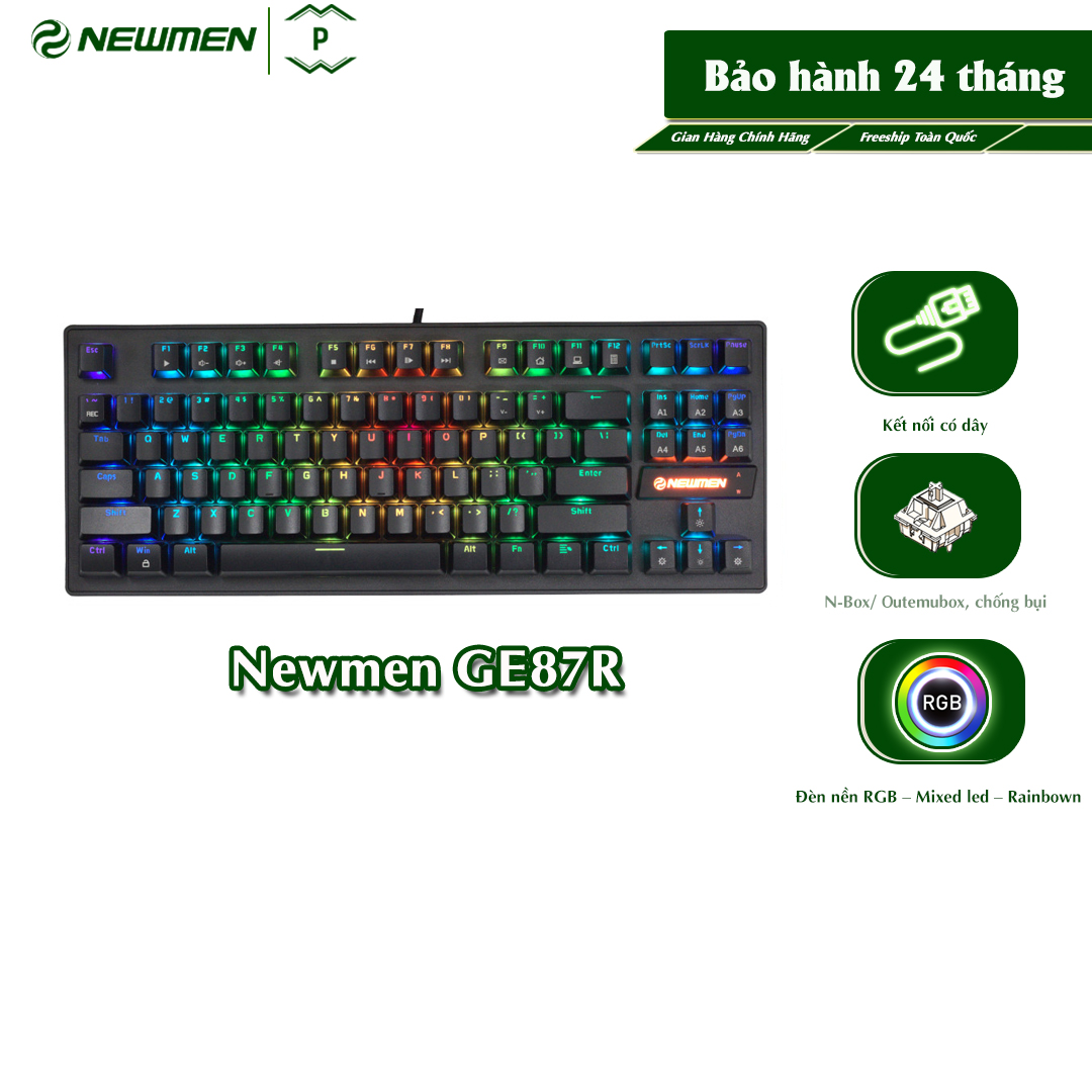 Bàn phím cơ có dây gaming newmen ge87, size 87 phím,switch outemubox cải tiến, mixled 20 hiệu ứng, bền bỉ và mạnh mẽ - hàng chính hãng, bảo hành 24 tháng toàn quốc