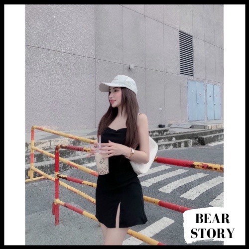Đầm hai dây hở lưng xẻ tà Yona, đầm ôm body sexy tôn dáng 2 dây xẻ tà 🎀 D0069 | bear.story