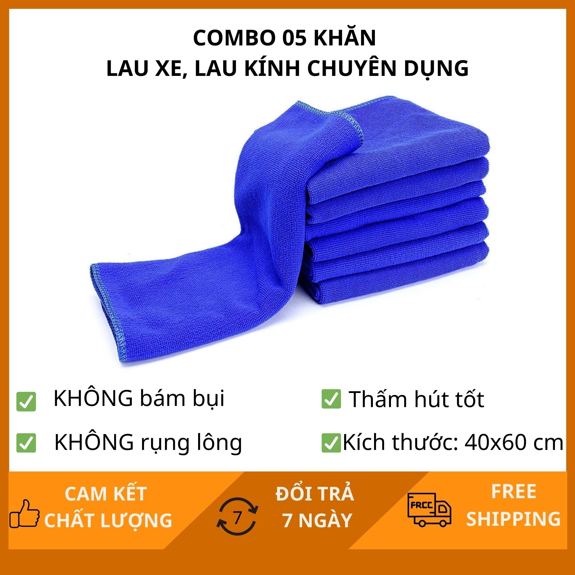 Combo 05 Khăn Lau Xe Ô Tô Chuyên Dụng Microfiber Siêu Mềm, Siêu Thấm Lau Xe Ô Tô, Lau Kính Sử Dụng Trong Gia Đình, Spa - kích thước 40x60cm - 360 AUTO