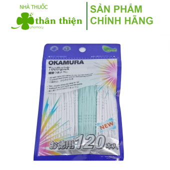 Tăm nhựa nha khoa Okamura 120 que giúp làm sạch kẽ răng, loại bỏ mảng bám, an toàn cho người sử dụng