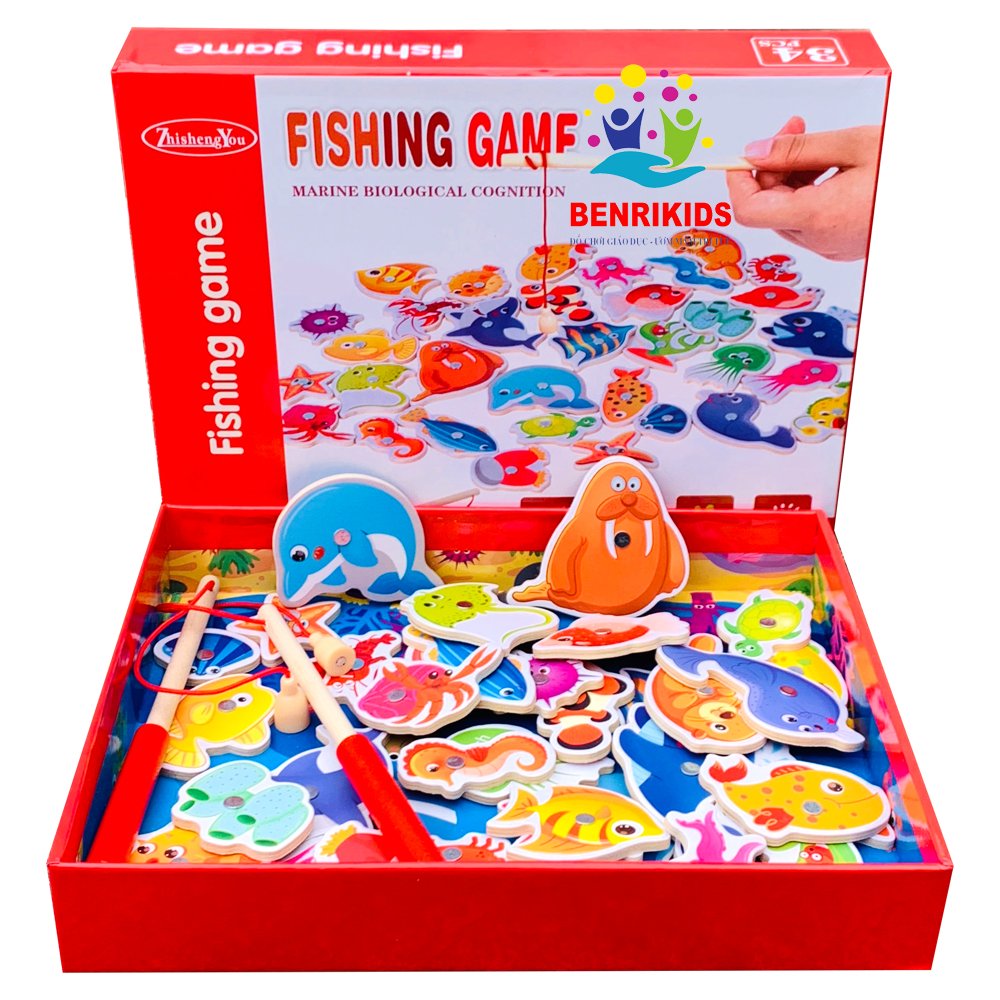 Đồ chơi cho bé hộp đồ chơi câu cá gỗ gắn nam châm 32 chi tiết benrikids cho bé vui chơi
