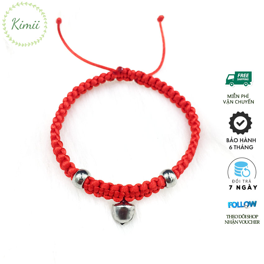 Vòng tay dây đỏ may mắn đính chuông V84, Vòng tay handmade KIMII