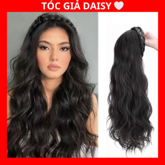 Băng đô tết bính tóc giả có răng cài nửa đầu