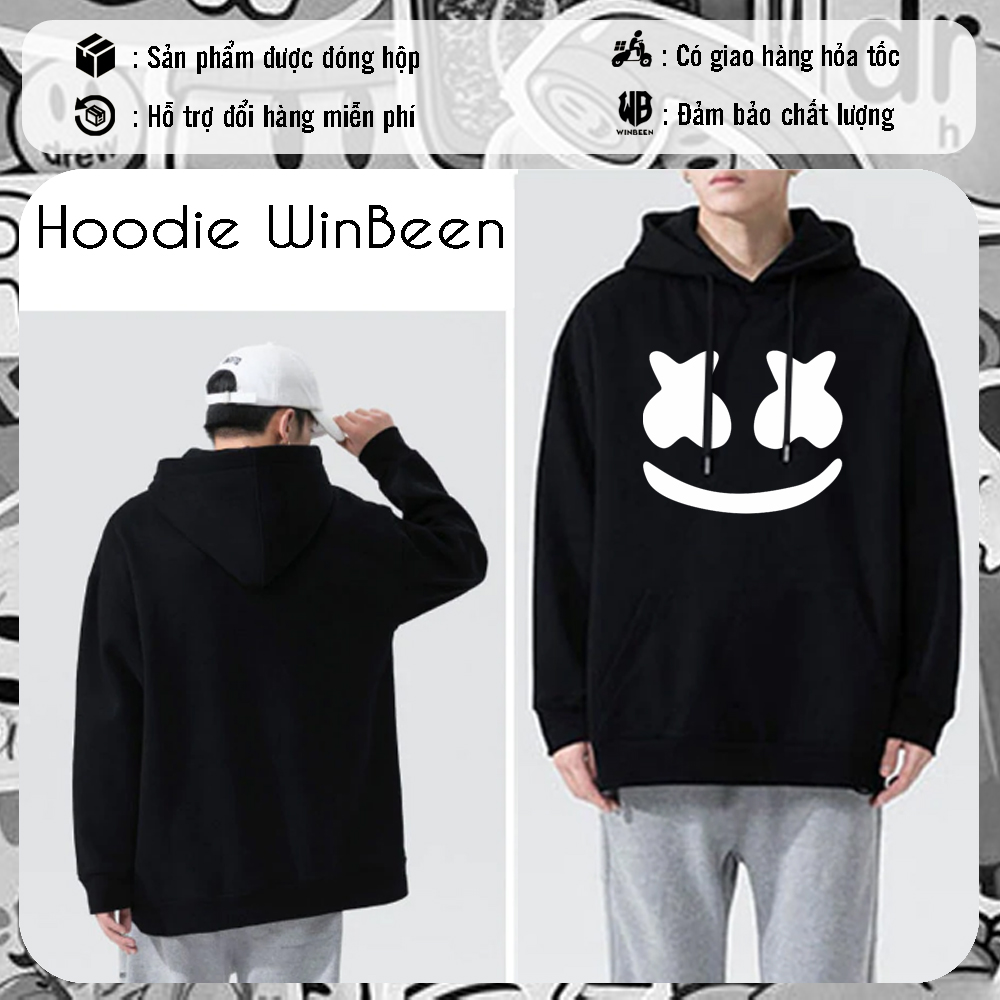 Áo Khoác Hoodie Nam DJ MarshMello In Hình Logo Cao Cấp Form Rộng Thoải Mái Vải Nỉ Dầy Mũ To