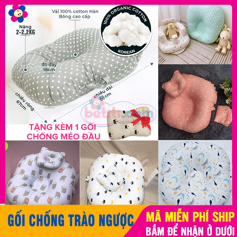 [Hoàn tiền 6%] Gối Chống Trào Ngược Cho Bé MUNI Bảo Vệ Xương Vai Chất Liệu Bằng 100% Cotton Hàn Cao Cấp Tặng Kèm Gối Lõm Chống Méo Đầu Gối Cho Trẻ Sơ Sinh Ngủ Chống Giật Mình Nệm Cho Bé Đa Năng Êm Ái Chống Bẹp Đầu Thấm Hút Mồ Hôi Tốt