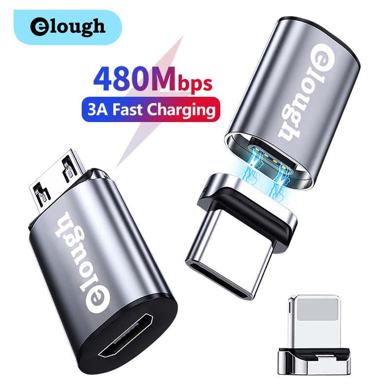 Elough bộ chuyển đổi micro usb từ tính, dành cho điện thoại apple ios samsung huawei xiaomi micro usb sang loại c nam châm cáp đực chuyển đổi kết nối