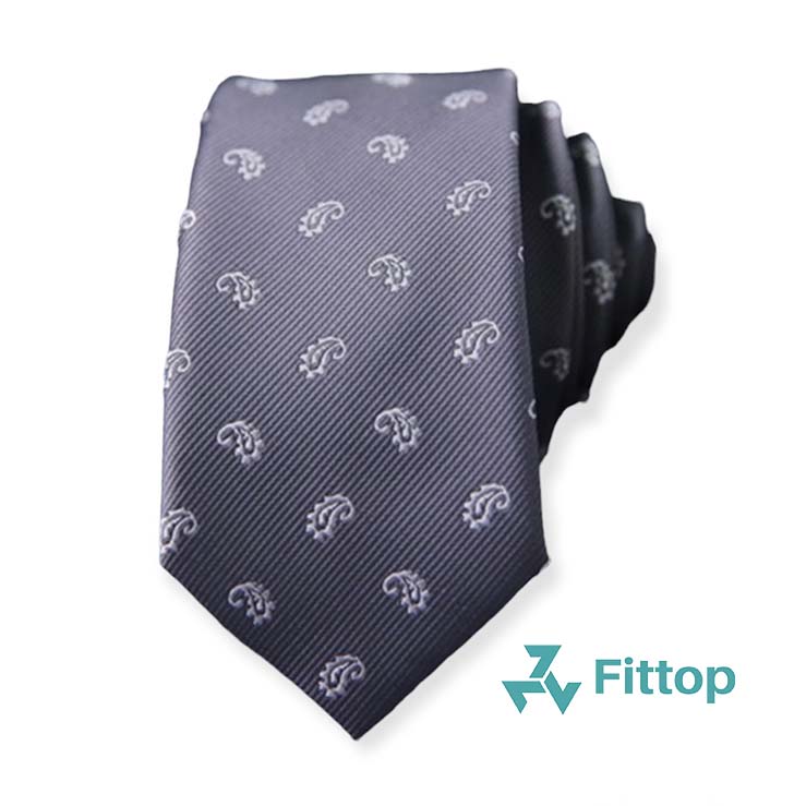Cà vạt nam xám họa tiết thời trang 6cm fittop cavat-154